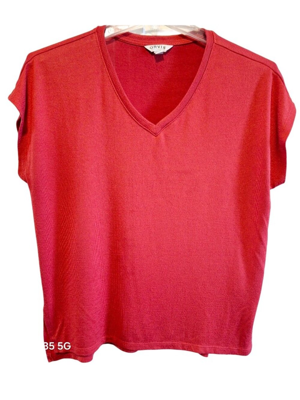 Orvis Womens Red V-Neck Short Sleeve Shirt L/G